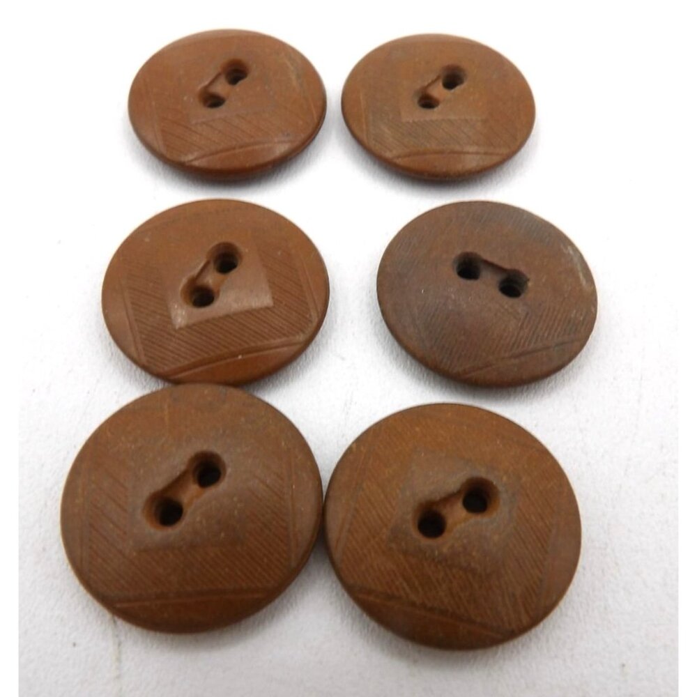 Dress Jacket Buttons Brown with Scribed w diamond Pattern 6 count 2 hole ¾ inch